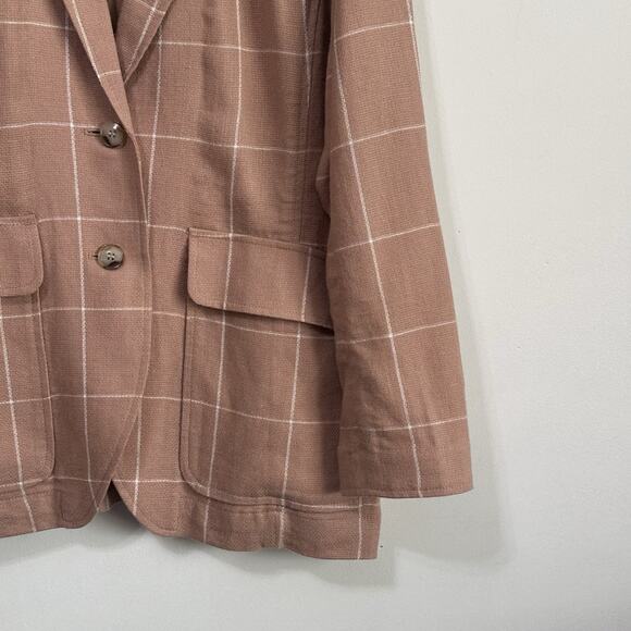 Madewell Breezewoven Larsen Blazer S Windowpane Linen Sandstone Tan 2 Button - Picture 2 of 11